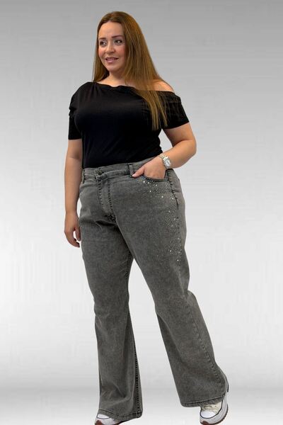 Eslina 69004 Plus Size Spanish Jeans with Stones on the Sides - Anthracite