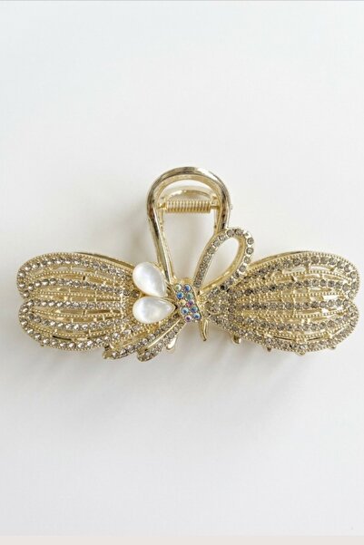 VERA HOUSE Elegant Pearl Detailed Gold Bow Model Luxury Metal Clasp Buckle