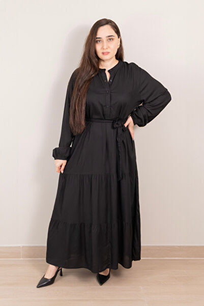 LINELLE Black Tiered Full-Length Maxi Dress