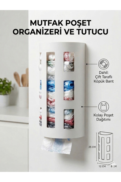 Print Zone Poşetlik Pratik Poşet Organizeri Çift Taraflı Bantlı Mutfak Düzenl...