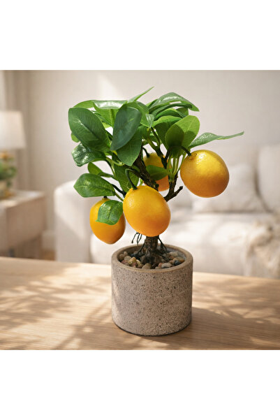 aymumi home Yapay Limon Ağacı Saksılı 26 cm Dekoratif Bitki – Gerçek Görünümlü Mini Limon Ağacı