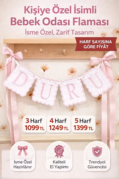 GAYE EV TEKSTİLİ Kişiye Özel İsimli Bebek Odası Kapı Süsü / Flama Banner (Har...