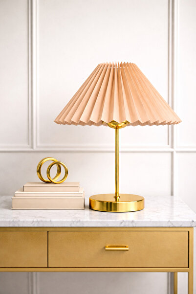 EvLight Liora Metal Gold Legged Pleated Cappuccino Bedside Lampshade