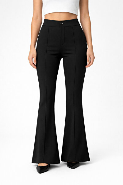 Lighter Jeans Γυναικείο μαύρο παντελόνι σκούμπα κρεπ με ψηλή μέση, ραμμένο μπ...