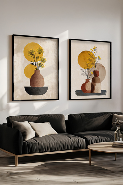 STARYUNA Βάζο με μαύρο ξύλινο πλαίσιο και διπλό μποέμικο σετ ζωγραφικής με θέ...