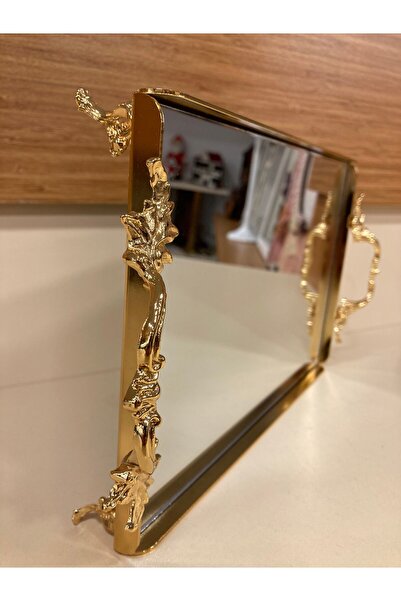 PLUS HOME Tray Rice Gold with Handle Model Small Size 27X18 cm