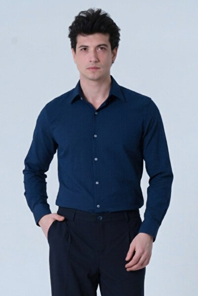 RELAXL 2XS-10XL قميص رجالي من القطن بنسبة 100% للارتداء في المكتب باللون الأز...