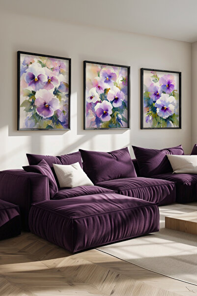 STARYUNA Μαύρο ξύλινο πλαίσιο με μωβ λουλούδια και ακουαρέλα εμφάνισης τριών ...