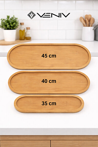 VENİV Bambu Oval Sunum Tahtası 3 Adet - 45 cm - 40 cm - 35 cm