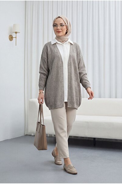 Modamorfo Διάτρητη ζακέτα πλεκτή με σχέδιο κυμάτων - ανοιχτό καφέ