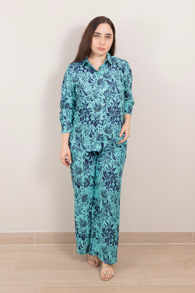 LINELLE Blue Monochrome Floral Printed Co-Ord Set