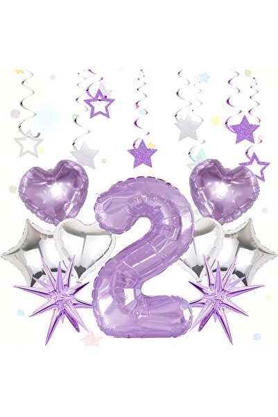 DÜVENCİ TİCARET Σετ μπαλόνια για πάρτι γενεθλίων με μωβ αριθμούς, αστερία, κα...