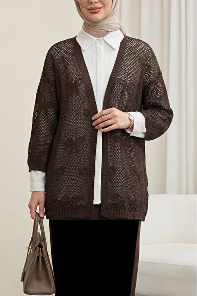 Modamorfo Bowknot Patterned Openwork Knitwear Cardigan -K. Coffee