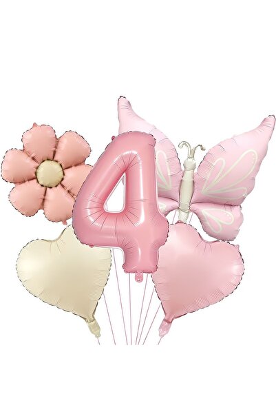 DÜVENCİ TİCARET Ροζ ματ σετ γιορτής γενεθλίων με μπαλόνια πεταλούδα και μαργα...