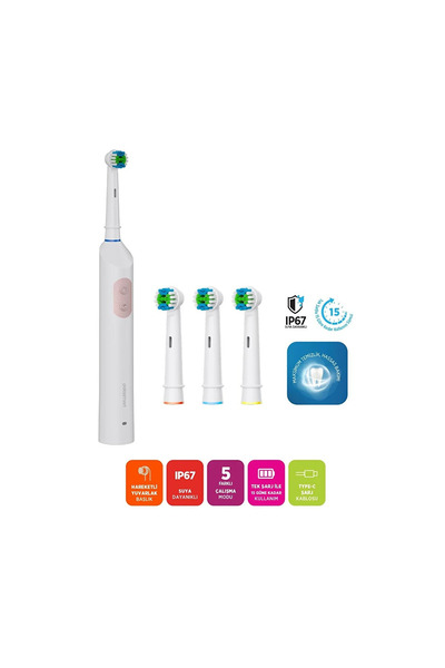 Polosmart PSC82 Şarjlı 5 Modlu IP67 Suya Dayanıklı Diş Fırçası Pembe