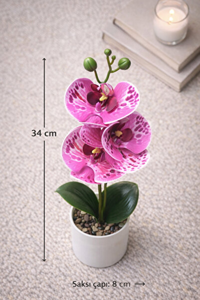 aymumi home Yapay Orkide Saksılı 34 cm 3 Başlı Dekoratif Çiçek – Gerçek Görünümlü Phalaenopsis Orkide