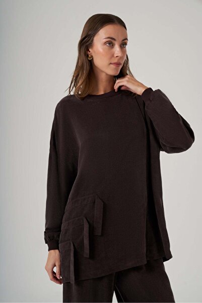 Nuss 1039 Katman Detaylı Tunik Takım - Kahve
