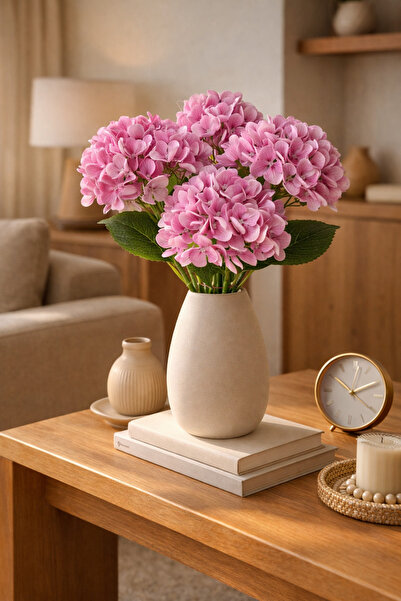 ELZI ATÖLYE Ortanca (Hortensia) Yapay Çiçek – 60 cm | Doğal Görünümlü Tek Dal...