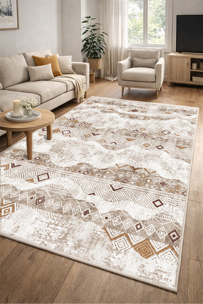 Lioara Home Geometri Desen Dijital Baskılı Halı – Modern, Kaymaz Taban, Leke ...