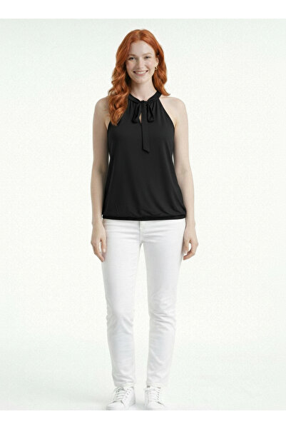 Neden Tekstil Μαύρη γυναικεία μπλούζα με δετά τιράντες