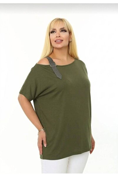 LAVRE Γυναικεία μπλούζα με λεπτομέρεια από πέτρα στον ώμο, σε μεγάλο μέγεθος,...