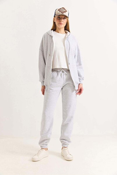 Raneel Kazançlı Alışveriş Women's gray three-thread fleece tracksuit set