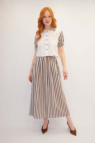 ONNO PRIVE Line Detailed Skirt Suit Brown