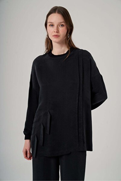 Nuss 1039 Katman Detaylı Tunik Takım - Siyah