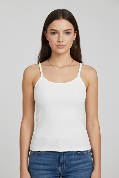 THEWERT Women's Thin Strap Ribbed Basic White Undershirt Stretchy Fabric