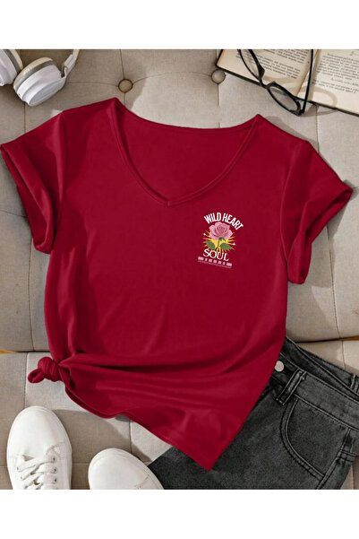 SUNFREE تيشيرت نسائي صيفي أساسي بأكمام قصيرة وياقة على شكل حرف V مطبوع عليه زهور