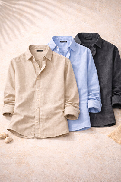 OTAKU Ανδρικά λινά πουκάμισα Sofia, σετ 3 τεμαχίων, καλοκαιρινά, αναπνέοντα, ...