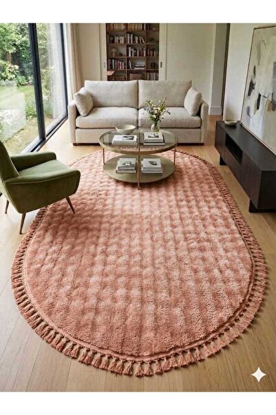 ALTUN CARPET OVAL MODERN YAVRU AĞZI PEMBE PELÜŞ SALON KORİDOR HALISI KAYMAZ P...