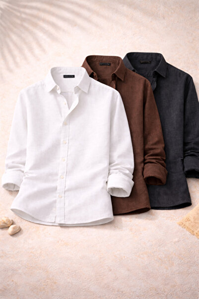 OTAKU Men's Sofia Linen Shirts Set of 3 Summer Breathable Comfortable Fit Sty...