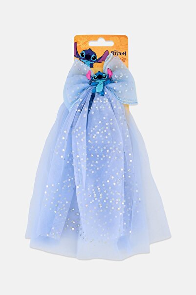 Disney Stitch Long Hair Bow Clip With Charm, Sky Blue