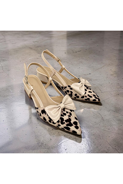 Trendline Σιτιλέτο με λεοπάρ λεπτομέρειες, κορδέλα και χοντρό τακούνι με ανοι...