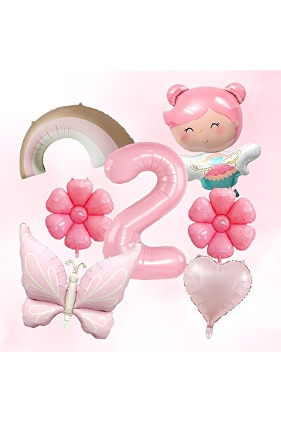 DÜVENCİ TİCARET Σετ γιορτής γενεθλίων με ροζ νεράιδα, πεταλούδα, αριθμητικό μ...