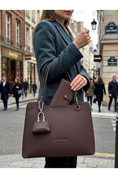 Just Polo Women's Large Size Premium Silver Logo Handbag and Wallet Combinati...