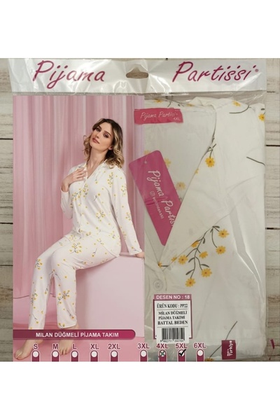 sellim Pijama partisi Milan Düğmeli Uzunkol Battal Pijama Takımı