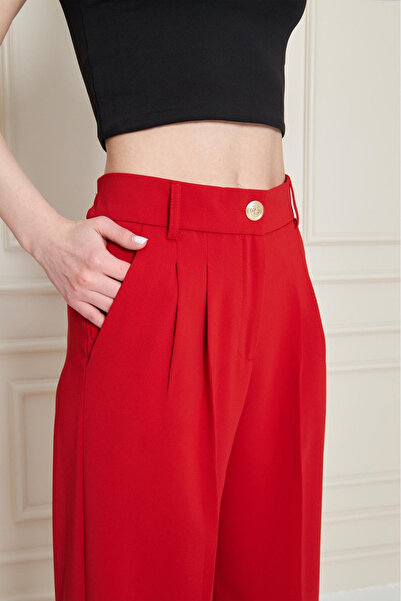 ECOTİQUE Palazzo Gold Buttoned Fabric Trousers