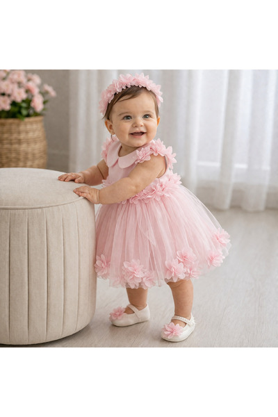 Queen tasarım Kız Çocuk Pembe Tütü Elbise – Prenses Elbise 2-5 Yaş