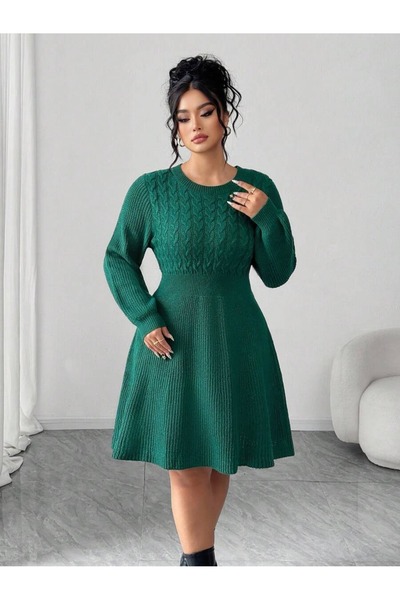 Iuliashop Sarika Green Short Knitted Dress - Large Sizes - 44