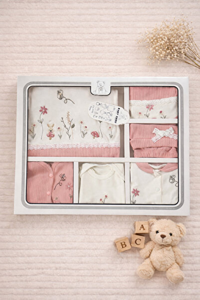 ALSA BABY Pudra Pembe Kız Bebek Hastane Çıkışı 10 Parça Set – Çiçek Desenli Y...