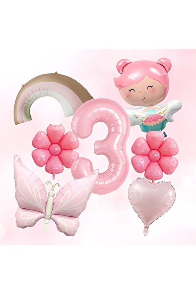 DÜVENCİ TİCARET Σετ γιορτής γενεθλίων με ροζ νεράιδα, πεταλούδα, αριθμητικά μ...