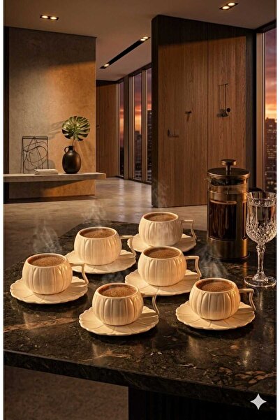 Funny Life Papatya Serisi 6 Kişilik Lüks Porselen Türk Kahvesi Fincan Takımı ...