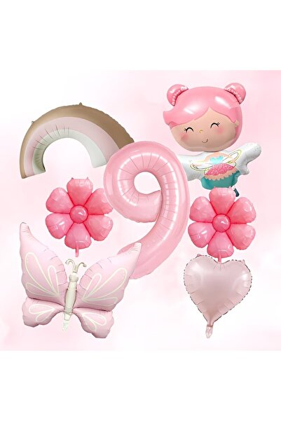 DÜVENCİ TİCARET Σετ γιορτής γενεθλίων με ροζ νεράιδα, πεταλούδα, αριθμητικό μ...