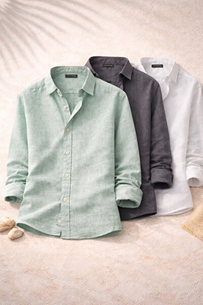 OTAKU Men's Sofia Linen Shirts Set of 3 Summer Breathable Comfortable Fit Sty...