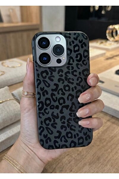OVADA İphone 15 Pro Uyumlu Leopar Kabartmalı Silikon Telefon Kılıfı
