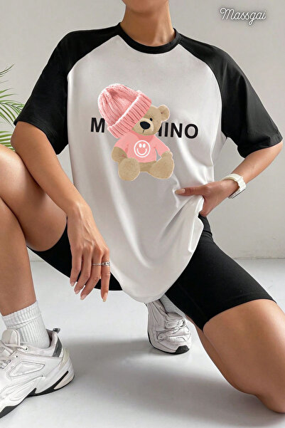 Massgai Unisex Smile Bear Printed Oversize 100% Cotton T-Shirt