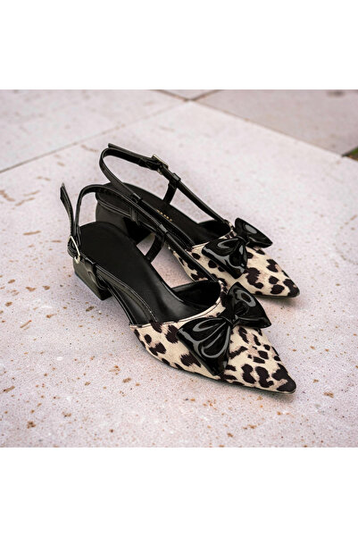 Trendline Σιτιλέτο με λεοπάρ λεπτομέρειες, κορδέλα και χοντρό τακούνι, ανοιχτ...