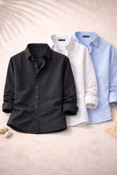 OTAKU Ανδρικά λινά πουκάμισα Sofia, σετ 3 τεμαχίων, καλοκαιρινά, αναπνέοντα, ...